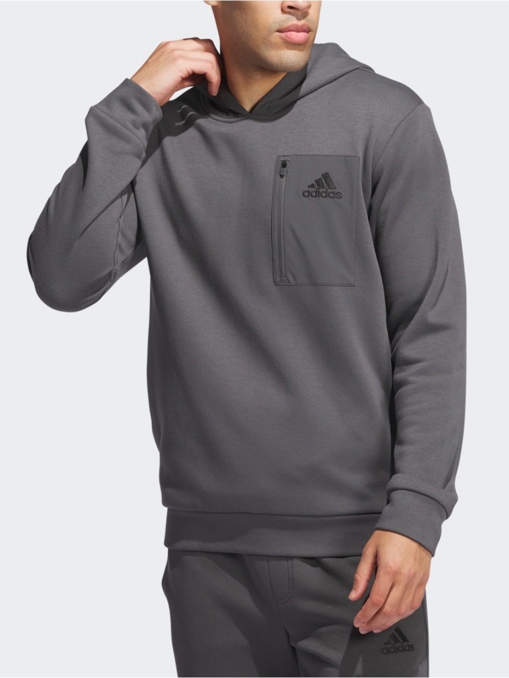 adidas Mens 2XL Soft Fleece Sweatshirt Charcoal Gray Pullover Hoodie Chest Zip